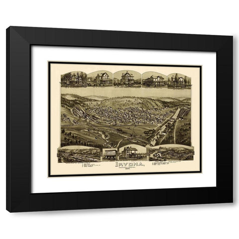 Irvona Pennsylvania - Fowler 1895 Black Modern Wood Framed Art Print with Double Matting by Fowler