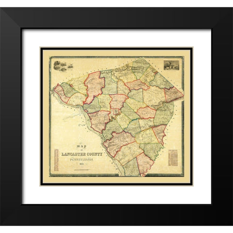 Lancaster County Pennsylvania - 1851 Black Modern Wood Framed Art Print with Double Matting by Unknown