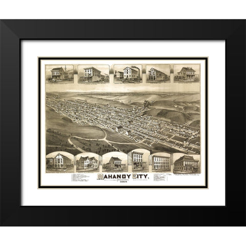 Mahanoy City Pennsylvania - Fowler 1889 Black Modern Wood Framed Art Print with Double Matting by Fowler