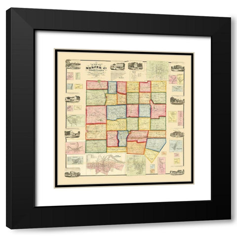 Mercer County Pennsylvania - Treat 1860 Black Modern Wood Framed Art Print with Double Matting by Treat