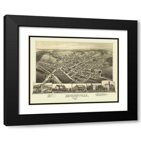 Minersville Pennsylvania - Fowler 1889 Black Modern Wood Framed Art Print with Double Matting by Fowler