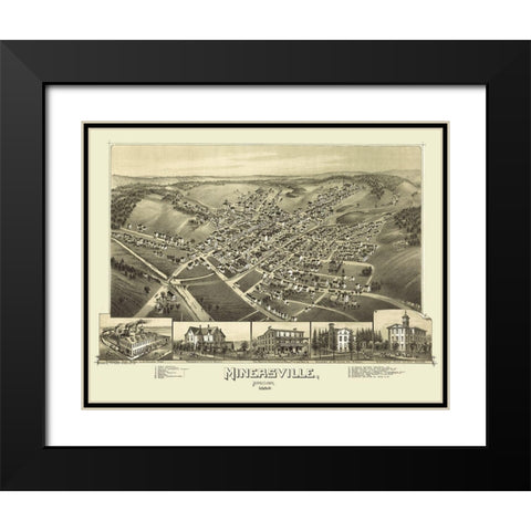 Minersville Pennsylvania - Fowler 1889 Black Modern Wood Framed Art Print with Double Matting by Fowler