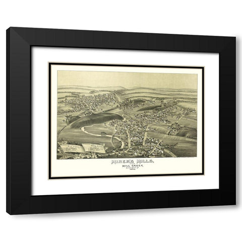 Miners Mills Mill Creek Pennsylvania - Fowler 1892 Black Modern Wood Framed Art Print with Double Matting by Fowler