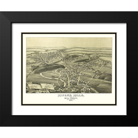 Miners Mills Mill Creek Pennsylvania - Fowler 1892 Black Modern Wood Framed Art Print with Double Matting by Fowler