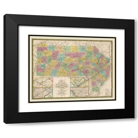 New Jersey Pennsylvania - Mitchell 1832 Black Modern Wood Framed Art Print with Double Matting by Mitchell