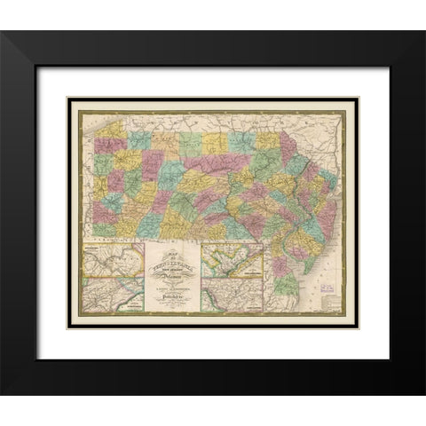 New Jersey Pennsylvania - Mitchell 1832 Black Modern Wood Framed Art Print with Double Matting by Mitchell