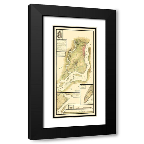 Philadelphia Pennsylvania Survey - Howe 1777 Black Modern Wood Framed Art Print with Double Matting by Howe