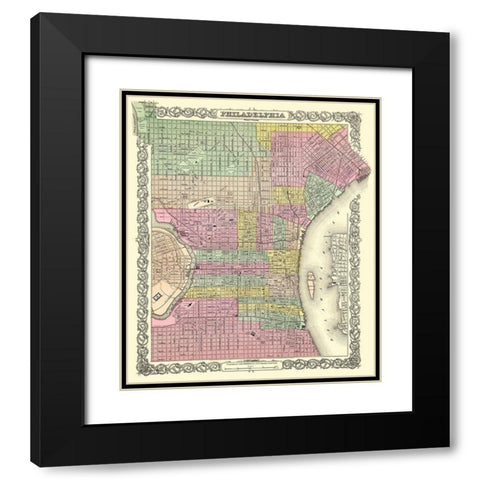Philadelphia Pennsylvania - Colton 1855 Black Modern Wood Framed Art Print with Double Matting by Colton
