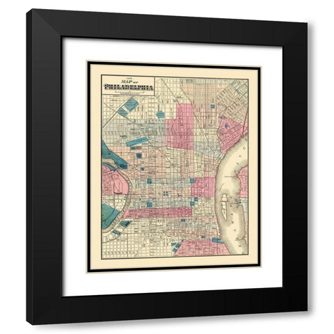 Philadelphia Pennsylvania Street - Beers 1872 Black Modern Wood Framed Art Print with Double Matting by Beers