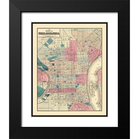 Philadelphia Pennsylvania Street - Beers 1872 Black Modern Wood Framed Art Print with Double Matting by Beers
