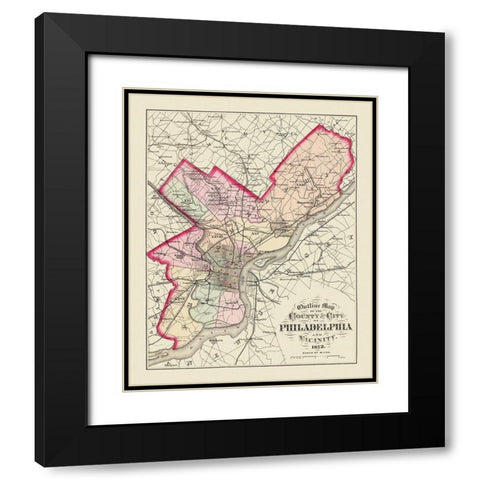 Philadelphia Pennsylvania - Walling 1872 Black Modern Wood Framed Art Print with Double Matting by Walling