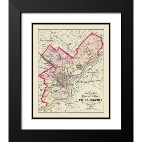 Philadelphia Pennsylvania - Walling 1872 Black Modern Wood Framed Art Print with Double Matting by Walling