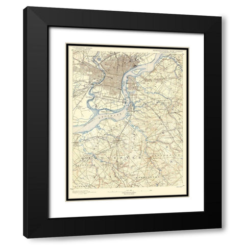 Philadelphia Pennsylvania New Jersey Quad Black Modern Wood Framed Art Print with Double Matting by USGS