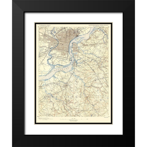Philadelphia Pennsylvania New Jersey Quad Black Modern Wood Framed Art Print with Double Matting by USGS