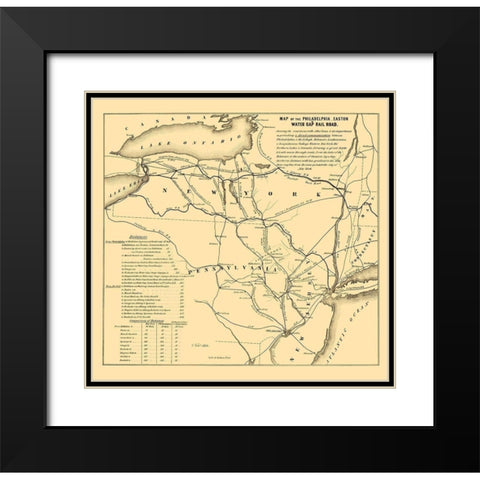 Philadelphia, Easton, Water Gap Railroad 1852 Black Modern Wood Framed Art Print with Double Matting by Kollner
