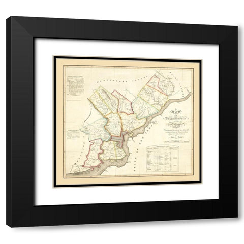 Philadelphia County Pennsylvania - Melisk 1819 Black Modern Wood Framed Art Print with Double Matting by Melisk