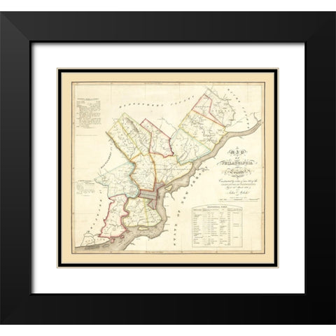 Philadelphia County Pennsylvania - Melisk 1819 Black Modern Wood Framed Art Print with Double Matting by Melisk