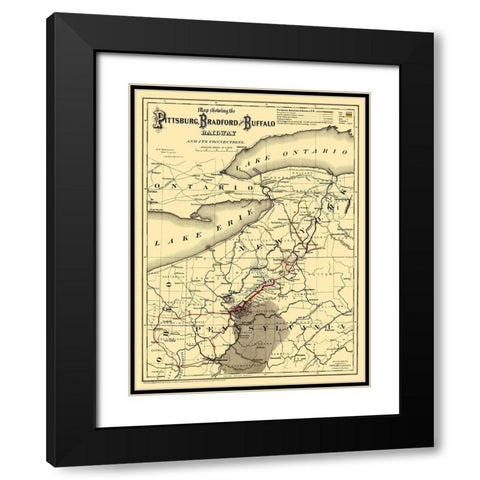 Pittsburg, Bradford and Buffalo Railway 1882 Black Modern Wood Framed Art Print with Double Matting by Colton