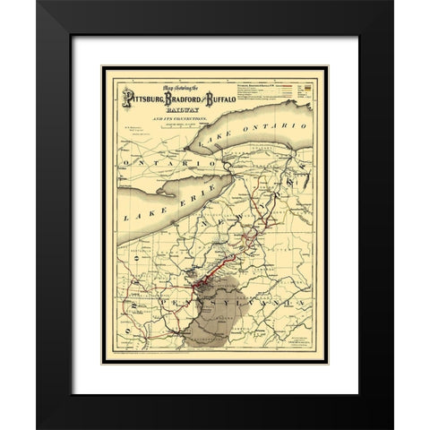 Pittsburg, Bradford and Buffalo Railway 1882 Black Modern Wood Framed Art Print with Double Matting by Colton