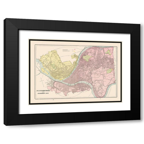 Pittsburgh, Allegheny Pennsylvania - Cram 1892 Black Modern Wood Framed Art Print with Double Matting by Cram