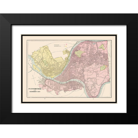 Pittsburgh, Allegheny Pennsylvania - Cram 1892 Black Modern Wood Framed Art Print with Double Matting by Cram