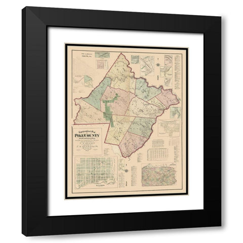 Pike County Pennsylvania - Beers 1872 Black Modern Wood Framed Art Print with Double Matting by Beers
