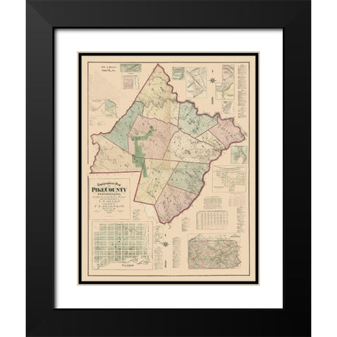 Pike County Pennsylvania - Beers 1872 Black Modern Wood Framed Art Print with Double Matting by Beers