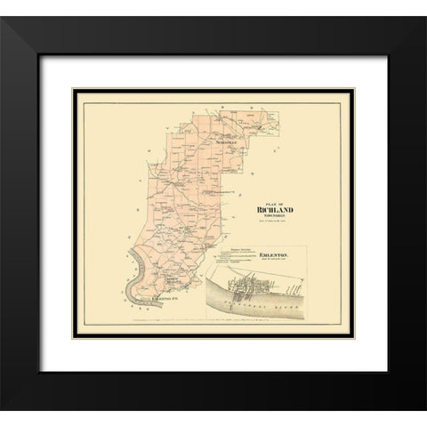 Richland Pennsylvania Landowner - Beers 1865 Black Modern Wood Framed Art Print with Double Matting by Beers