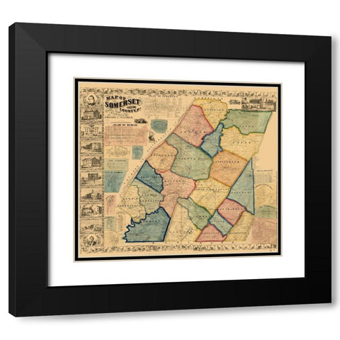 Somerset County Pennsylvania - Walker 1860 Black Modern Wood Framed Art Print with Double Matting by Walker