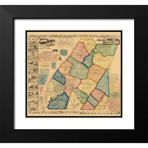 Somerset County Pennsylvania - Walker 1860 Black Modern Wood Framed Art Print with Double Matting by Walker