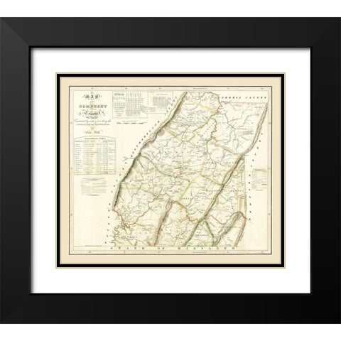Somerset County Pennsylvania - Wells 1830 Black Modern Wood Framed Art Print with Double Matting by Wells