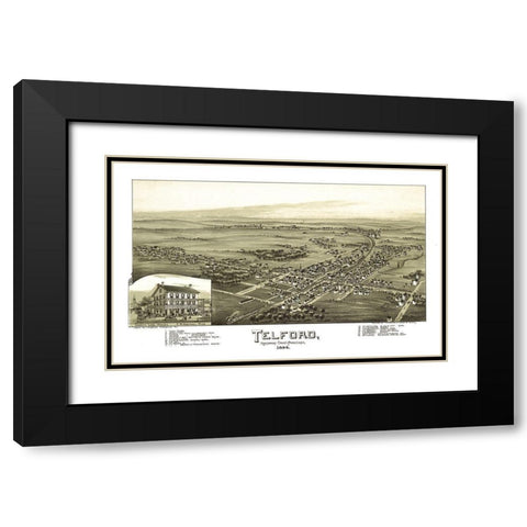 Telford Pennsylvania - Fowler 1894 Black Modern Wood Framed Art Print with Double Matting by Fowler