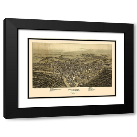 Tyrone Pennsylvania - Fowler 1895 Black Modern Wood Framed Art Print with Double Matting by Fowler