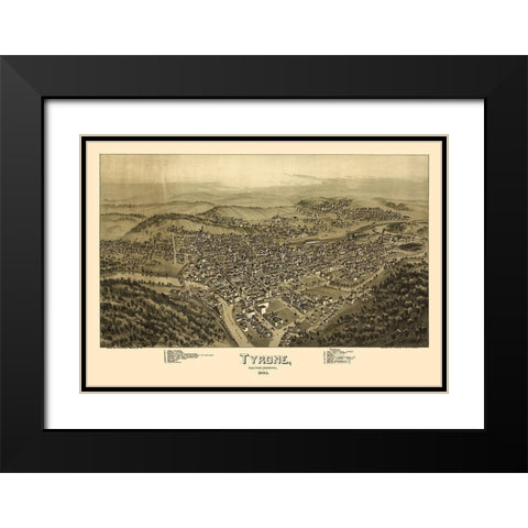 Tyrone Pennsylvania - Fowler 1895 Black Modern Wood Framed Art Print with Double Matting by Fowler