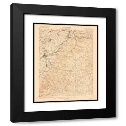 Uniontown Pennsylvania Quad - USGS 1900 Black Modern Wood Framed Art Print with Double Matting by USGS