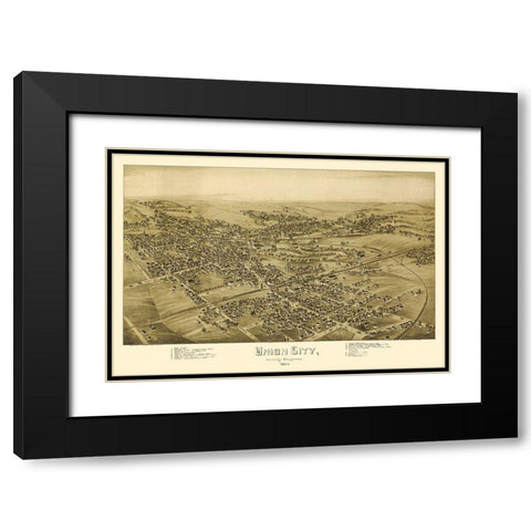 Union City Pennsylvania - Fowler 1895 Black Modern Wood Framed Art Print with Double Matting by Fowler