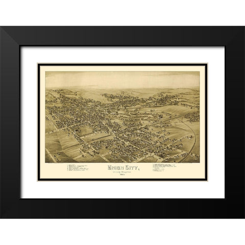 Union City Pennsylvania - Fowler 1895 Black Modern Wood Framed Art Print with Double Matting by Fowler