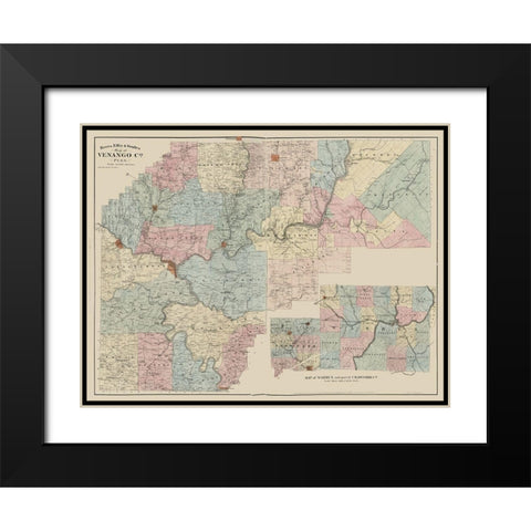 Venango County Pennsylvania - Beers 1865 Black Modern Wood Framed Art Print with Double Matting by Beers