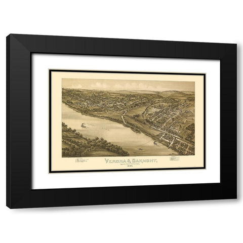 Verona Oakmont Pennsylvania - Fowler 1896 Black Modern Wood Framed Art Print with Double Matting by Fowler