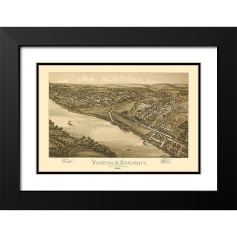 Verona Oakmont Pennsylvania - Fowler 1896 Black Modern Wood Framed Art Print with Double Matting by Fowler