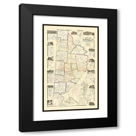 Wayne County Pennsylvania - Converse 1860 Black Modern Wood Framed Art Print with Double Matting by Converse