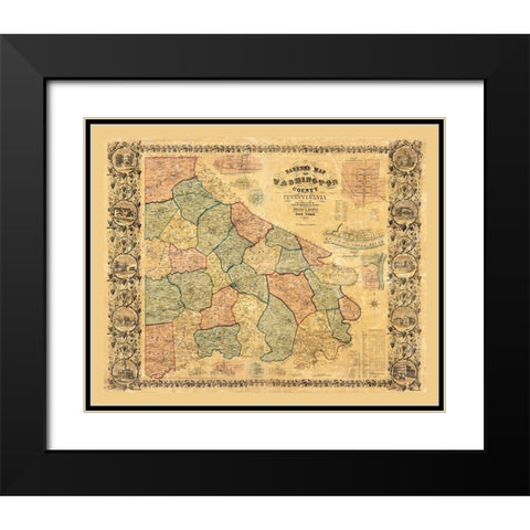 Washington County Pennsylvania - Barker 1856 Black Modern Wood Framed Art Print with Double Matting by Barker