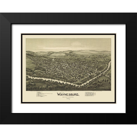 Waynesburg Pennsylvania - Fowler 1897 Black Modern Wood Framed Art Print with Double Matting by Fowler