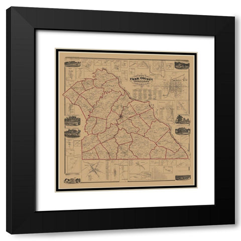 York County Pennsylvania - Shearer 1860 Black Modern Wood Framed Art Print with Double Matting by Shearer