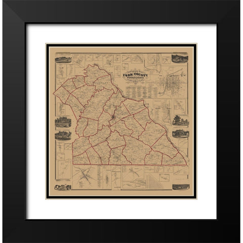 York County Pennsylvania - Shearer 1860 Black Modern Wood Framed Art Print with Double Matting by Shearer