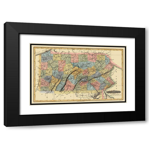 Pennsylvania - 1823 Black Modern Wood Framed Art Print with Double Matting by Lucas