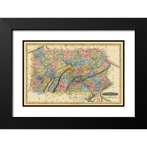 Pennsylvania - 1823 Black Modern Wood Framed Art Print with Double Matting by Lucas