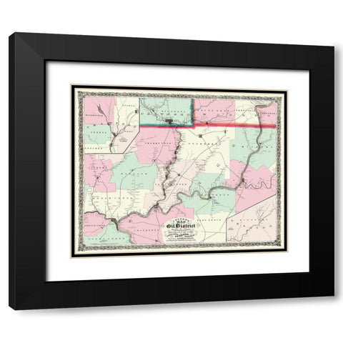 Oil District In Pennsylvania with Landowners 1865 Black Modern Wood Framed Art Print with Double Matting by Colton