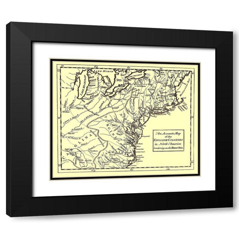 English Colonies Bordering Ohio River - 1750 Black Modern Wood Framed Art Print with Double Matting by Unknown