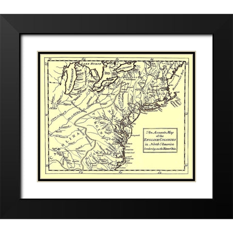 English Colonies Bordering Ohio River - 1750 Black Modern Wood Framed Art Print with Double Matting by Unknown